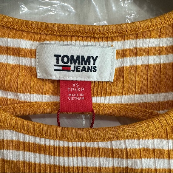 TOMMY JEANS WOMEN'S BACK-CUTOUT STRIPED RIBBED TOP IN YELLOW XS - Picture 3 of 8